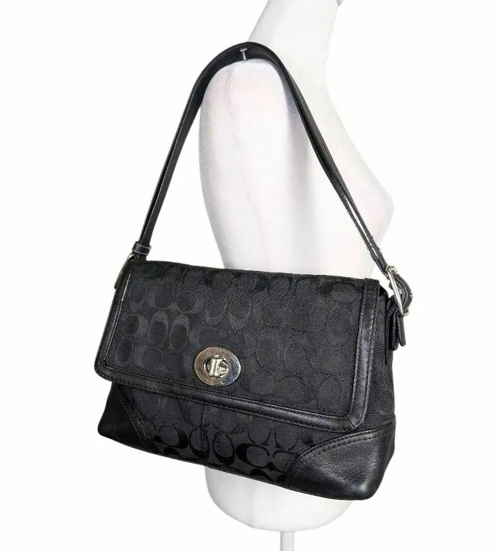 Coach Hamptons Signature Black Turnlock Flap Shoulder/Crossbody Bag #F13066